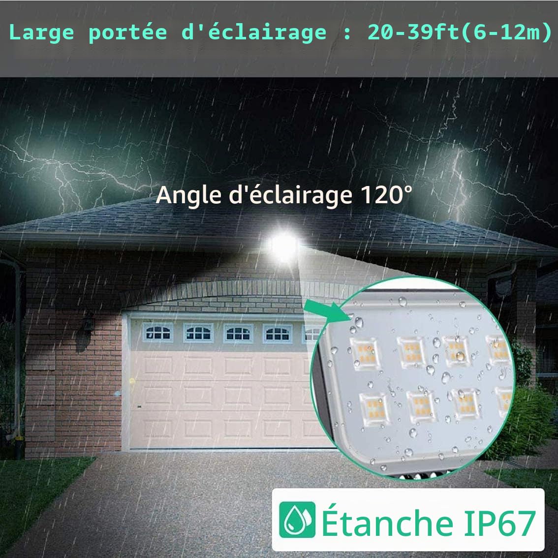 papasbox Projecteur LED avec prise 10 W 20 W 30 W 50 W 100 W extérieur imperméable IP65, Aluminium + PC., blanc chaud, 100W