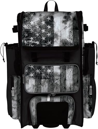 Boombah Rolling Superpack 2.0 - Bolsa para equipo de béisbol/sóftbol – 23-1/2 pulgadas x 13-1/2 pulgadas x 9-1/2 pulgadas – USA Old Glory Black Ops