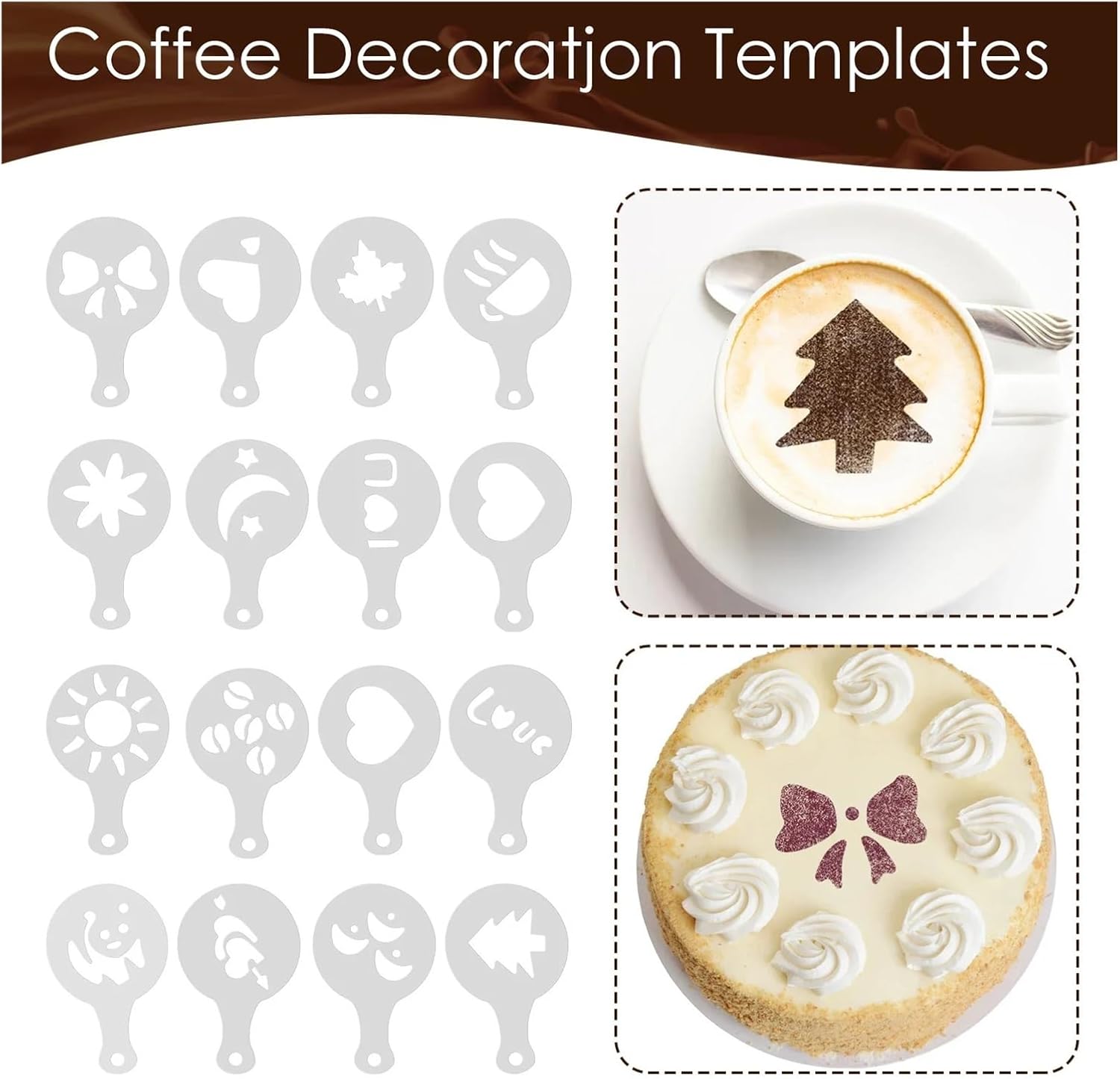24 Pcs Coffee Latte Art Set Creative Kit Practical Decorating Stencil with Powder Shaker Pen Spoon Stick