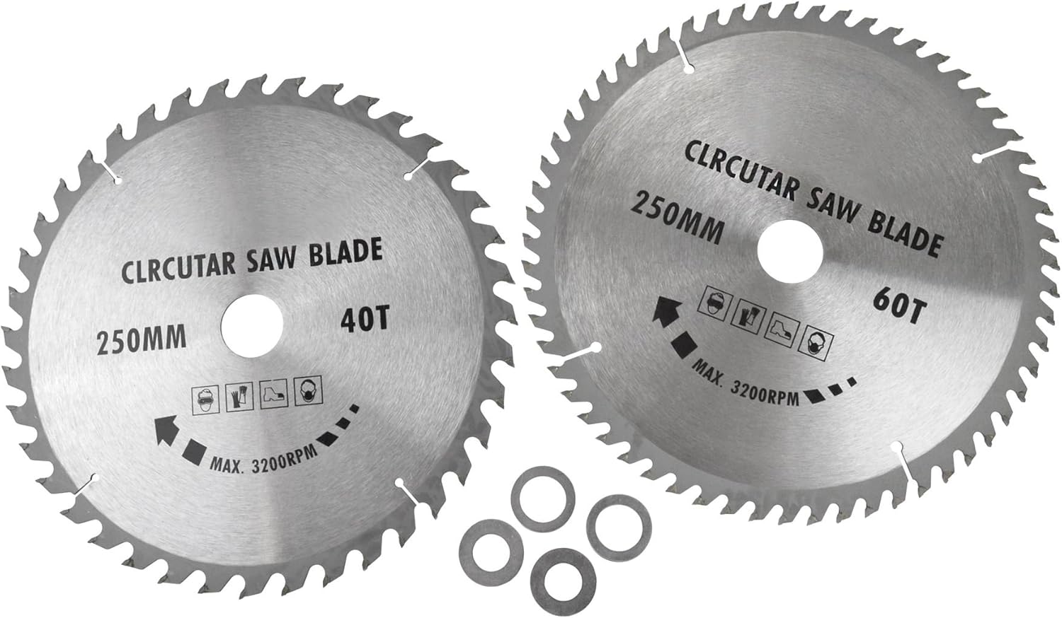 2pc 250mm TCT Circular Saw Blades 40 and 60 Teeth with Adapter Rings
