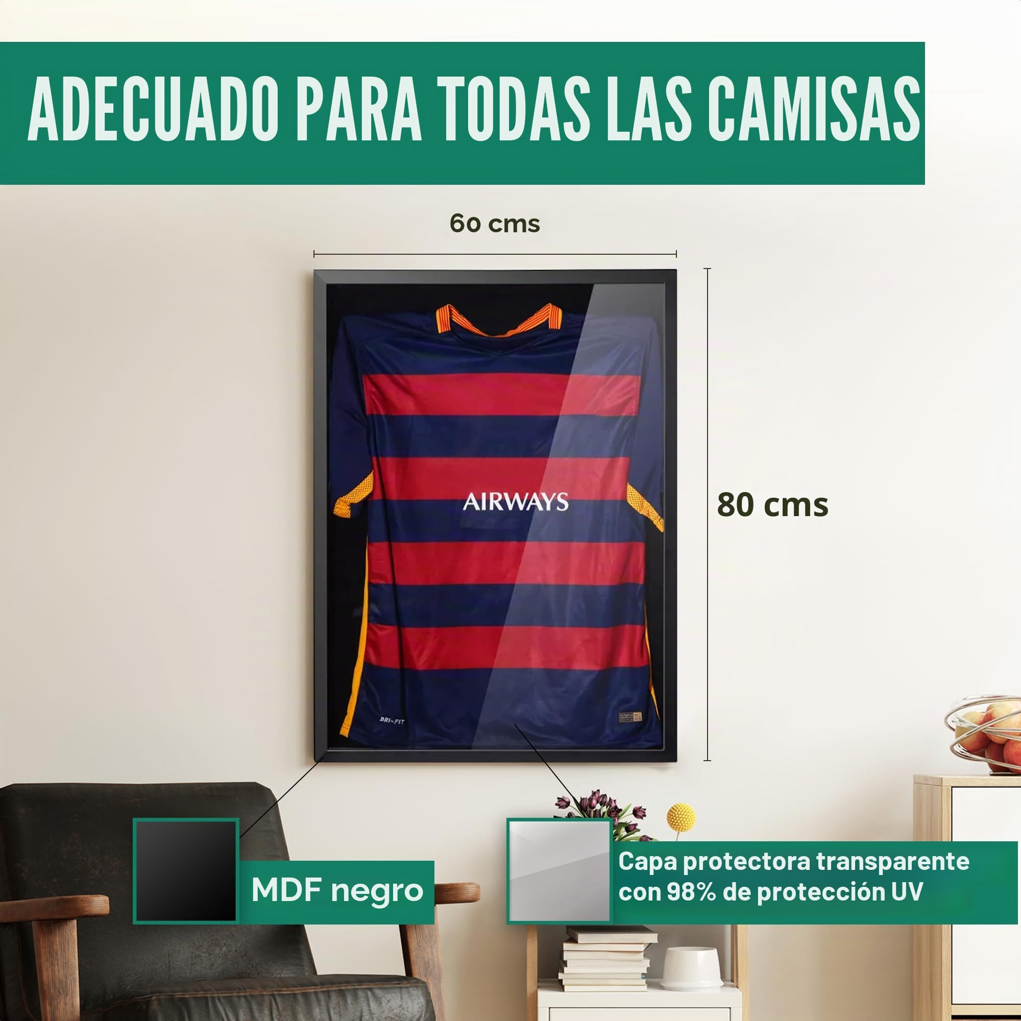 Avalo Marco - Marco de Fútbol 3D Negro 60x80CM Profundo Camisa