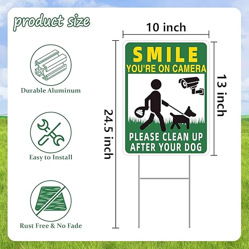 Miniatura 3 de Letreros de "Clean Up After Your Dog", paquete de 2 estacas de metal de doble cara de 13 x 10 pulgadas con estacas en H de 13 x 10 pulgadas,