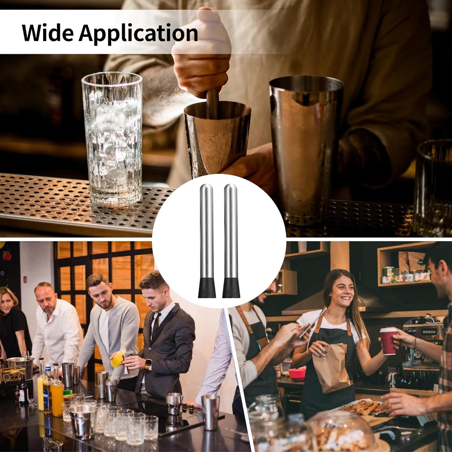 16 Pcs Cocktail Muddler, 8.3 in/21 cm Stainless Steel Drink Muddler, Muddler for Cocktails Set, Perfect for Kitchen and Home Bar Mixing