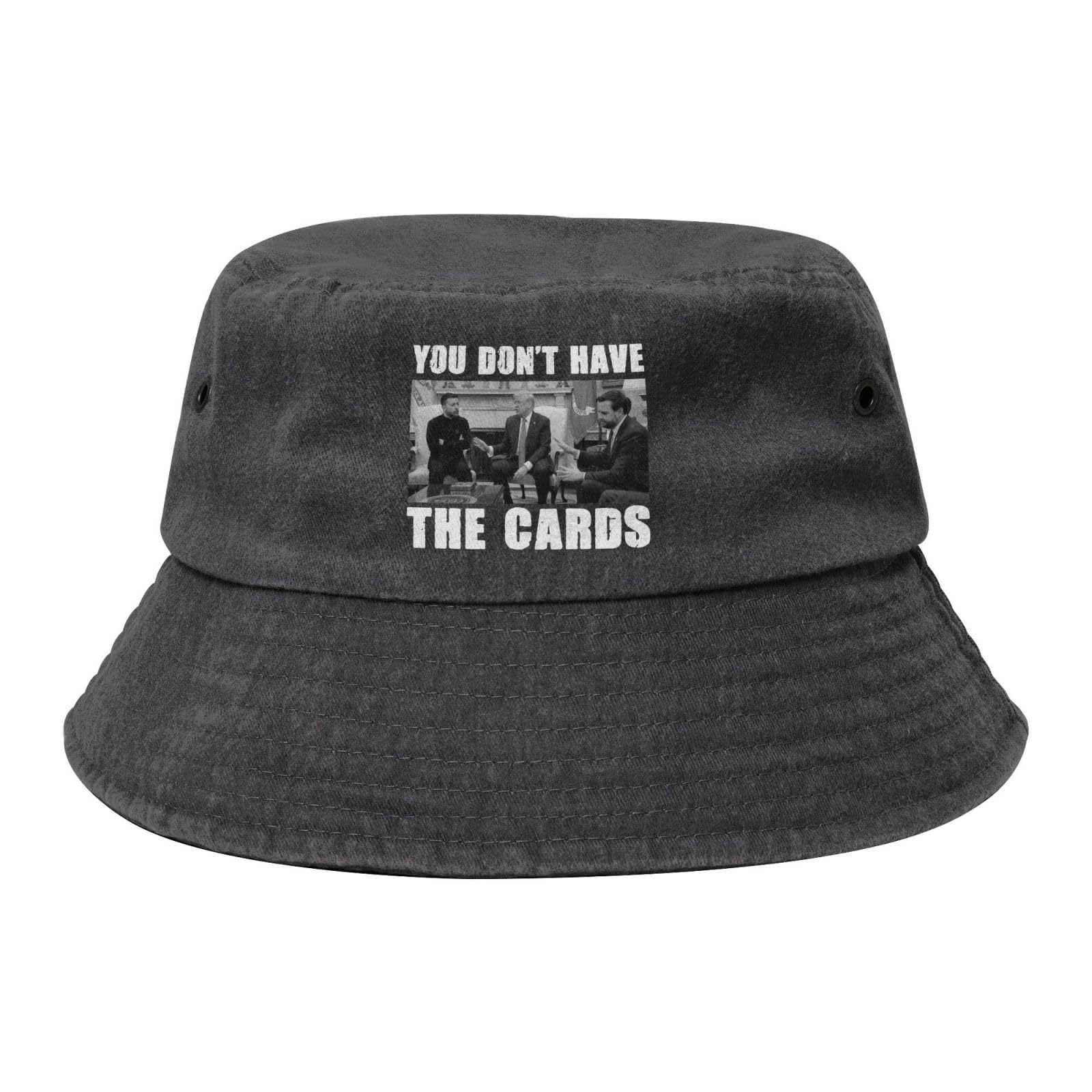 Vintage You Don't Have The Cards Bucket Hat,Outdoor Sun Hat Flat Top Cap for Fishing Hiking Beach Sports,Black