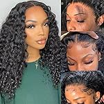 FIRIEYA 13x4 Deep Wave Lace Front Wigs Human Hair 180% Density HD Transparent Lace Frontal Wigs for Women Glueless Wigs Human Hair Pre-Plucked with Baby Hair 18 Inch