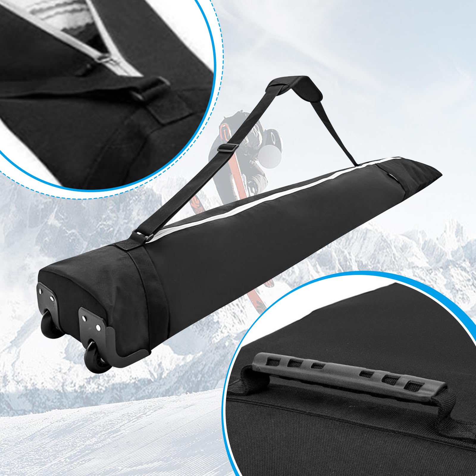 Bolsa de esquí con ruedas, funda de almacenamiento para snowboard, impermeable, tela Oxford 600D, bolsa de viaje con correas ajustables y ruedas para esquí, yoga, equipo deportivo, transporte, 200 x