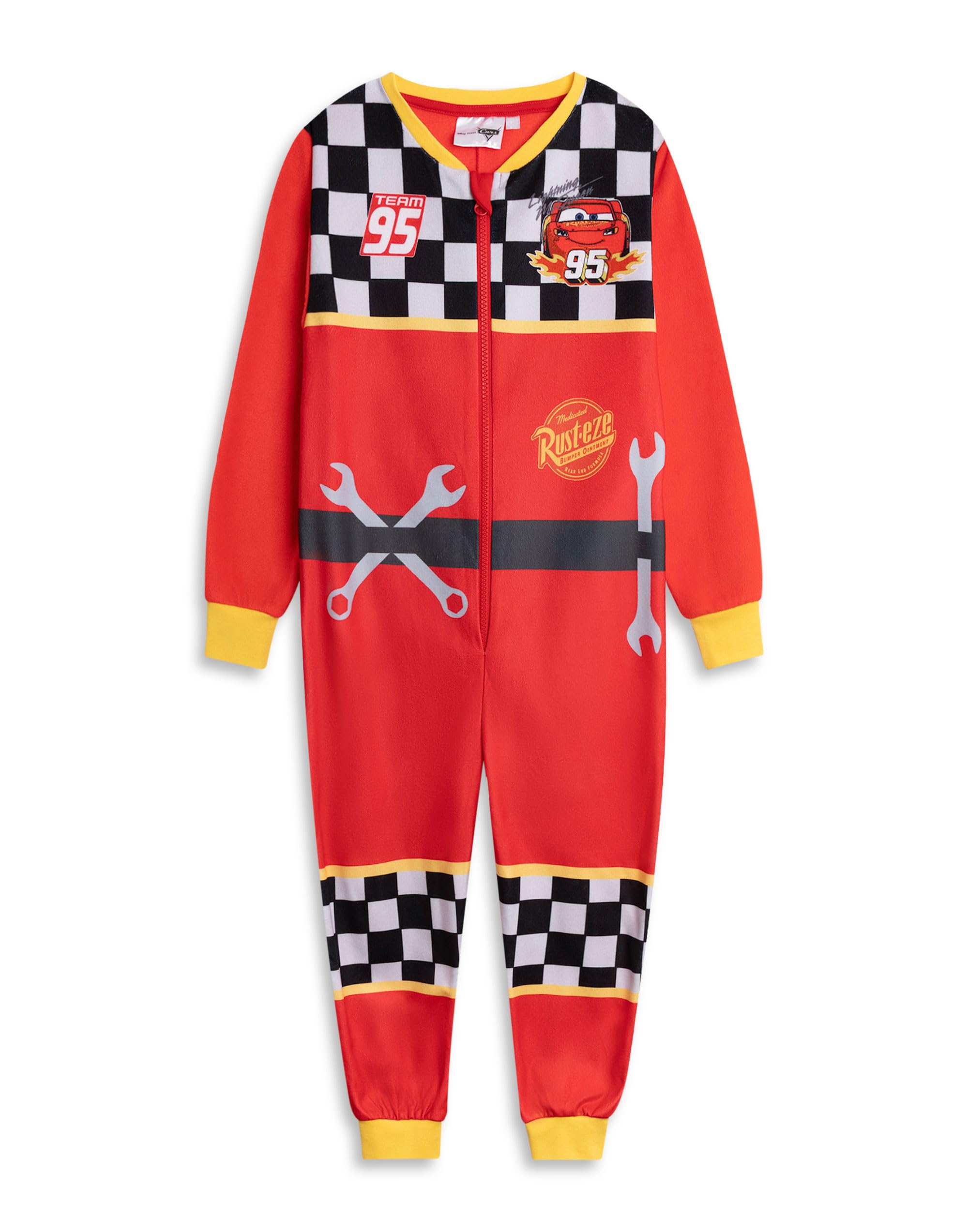 Disney Boys Red Cars Zip-Up Onesie | Long Sleeve Microfleece Loungewear & Sleepwear With 95 Rust Design | Perfect For Bedtime & Movie Nights Merch - 3-4 Years