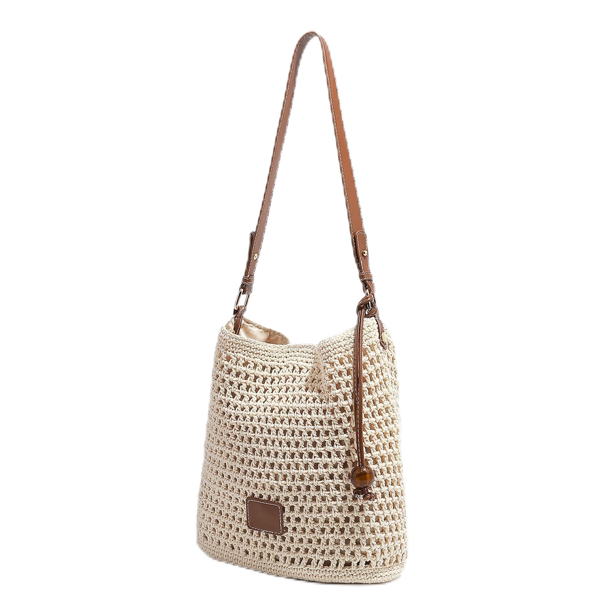 Sac fourre-tout en coton tissé main, Sac à bandoulière crochet été femme, Sac de plage bohème léger pour vacances, voyages, shopping et quotidien