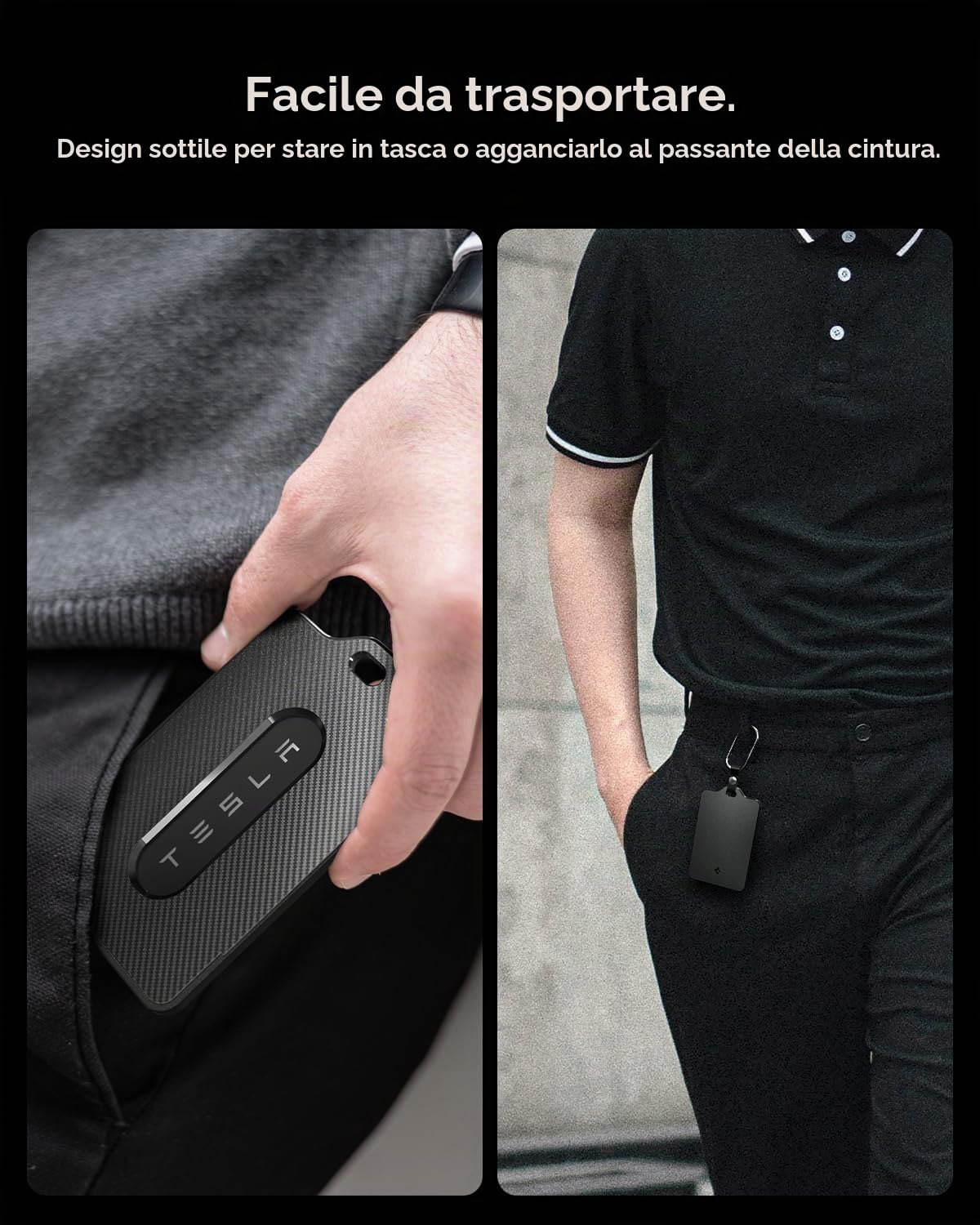 Spigen Portachiavi per Key Card Tesla [2 Pezzi] Porta Tessere con Moschettone , Porta Carte, Accessori per Tutti i Modelli e Generazioni Tesla (~Model 3 Highland 2026, Model Y Juniper, S, X) - Nero