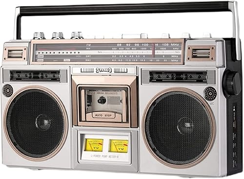 Boombox de casete retro, radio AMFM portátil de alta fidelidad con ecualizador ajustable, 4 altavoces de doble canal, función de transcripción,
