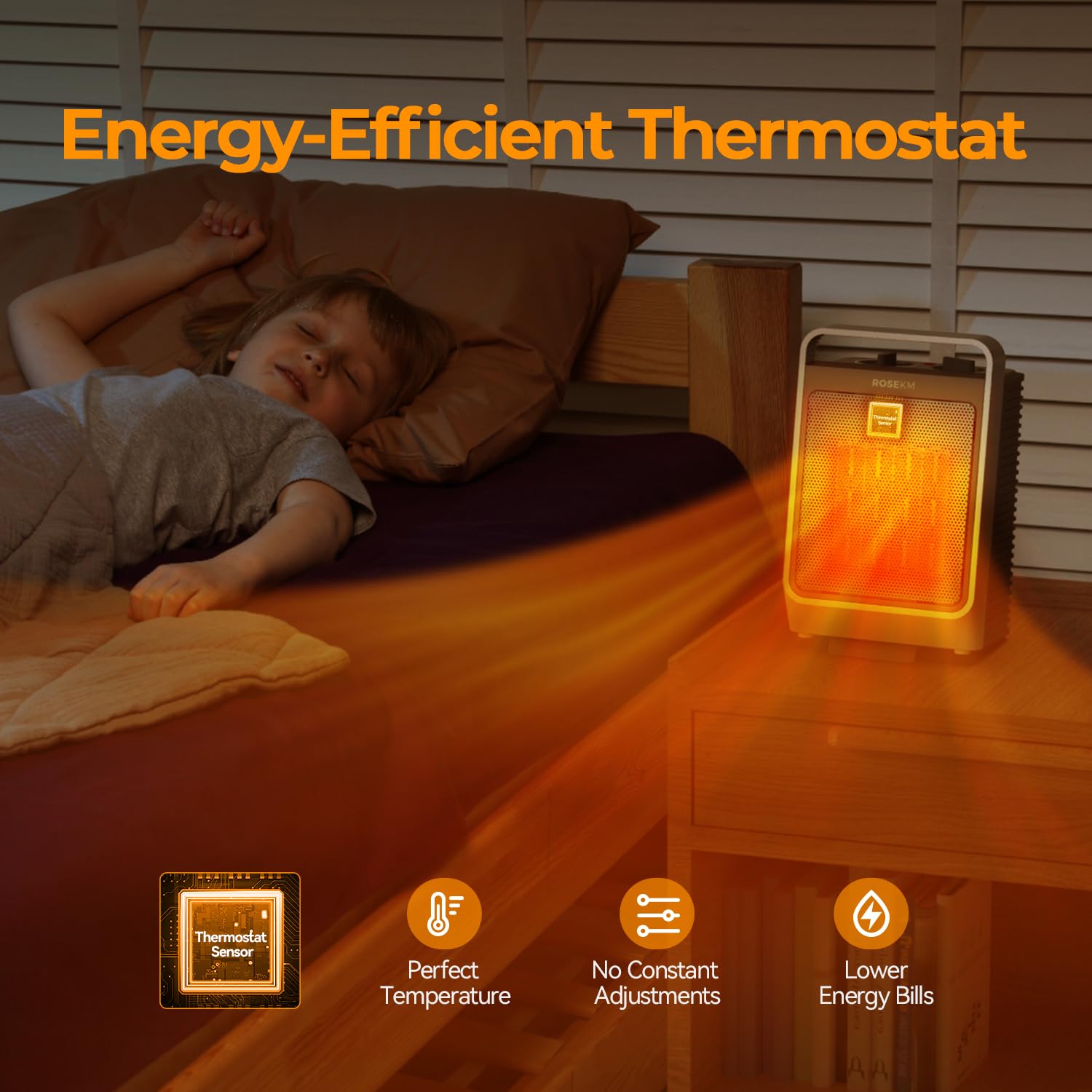 Calentadores de espacio para uso en interiores, calentador eléctrico portátil de 1500 W con termostato, calentador de cerámica para habitación, dormitorio, oficina, debajo del escritorio, con 3 5
