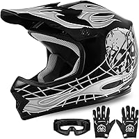 Vista 9 de Casco DOT para niños y jóvenes de motocross todoterreno, calle, bicicleta de tierra, casco de motocicleta, ATV, con gafas y guantes, llama verde S
