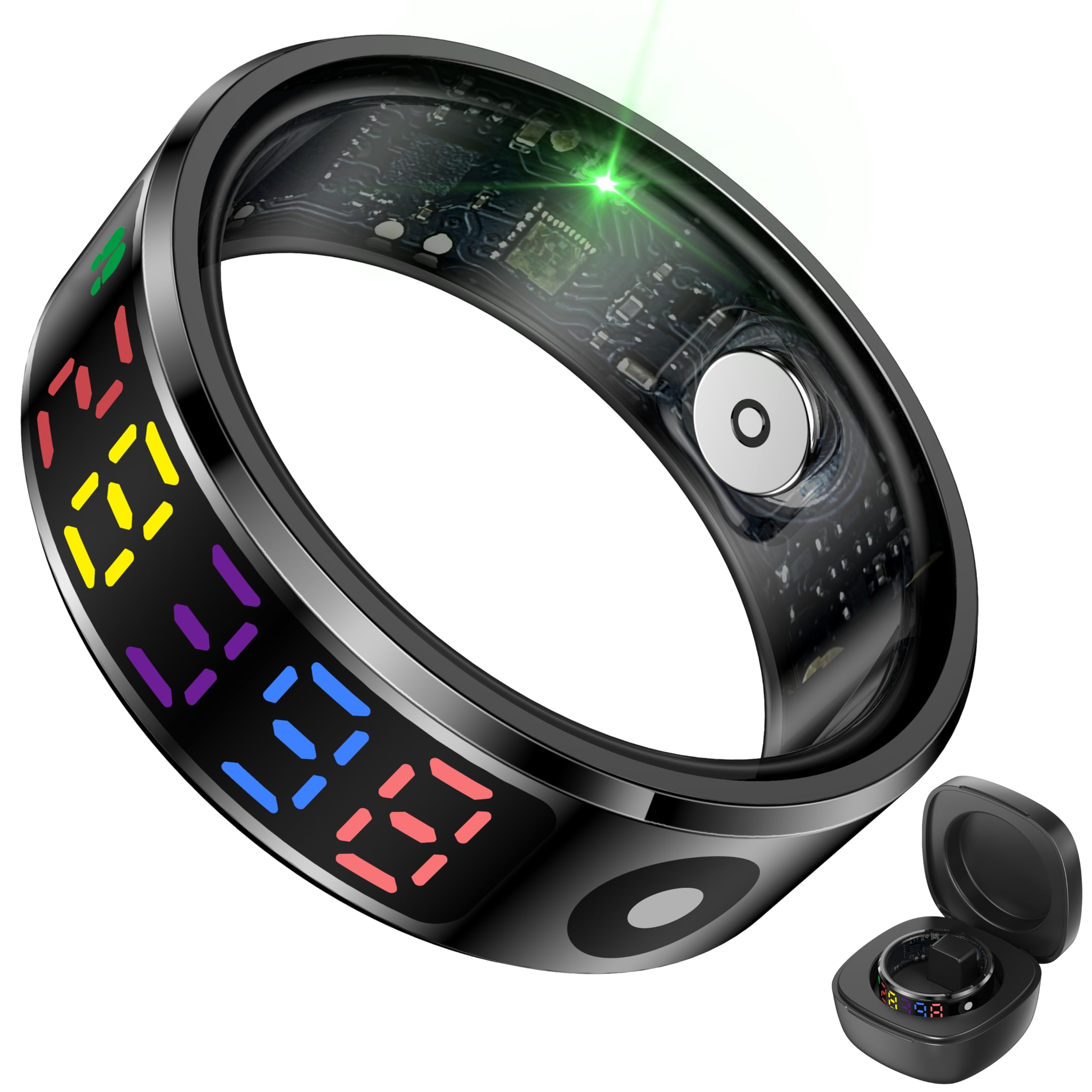 Smart Ring with Color Display – Activity & Fitness Tracker, Monitors Heart Rate, Blood Oxygen, Step Count, Sleep – Includes Charging Case, iOS & Android App Compatible (Black, #11(21mm))-image-14