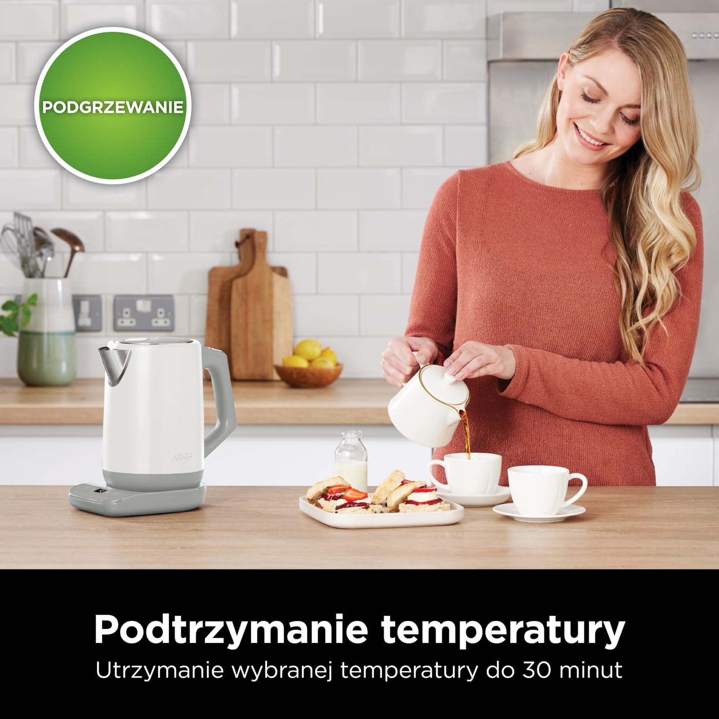 Ninja Czajnik Perfect Temperature, 1,7 l, wyświetlacz LED, czajnik elektryczny z funkcją szybkiego gotowania i różnymi ustawieniami temperatury, Biały, KT200EUWH