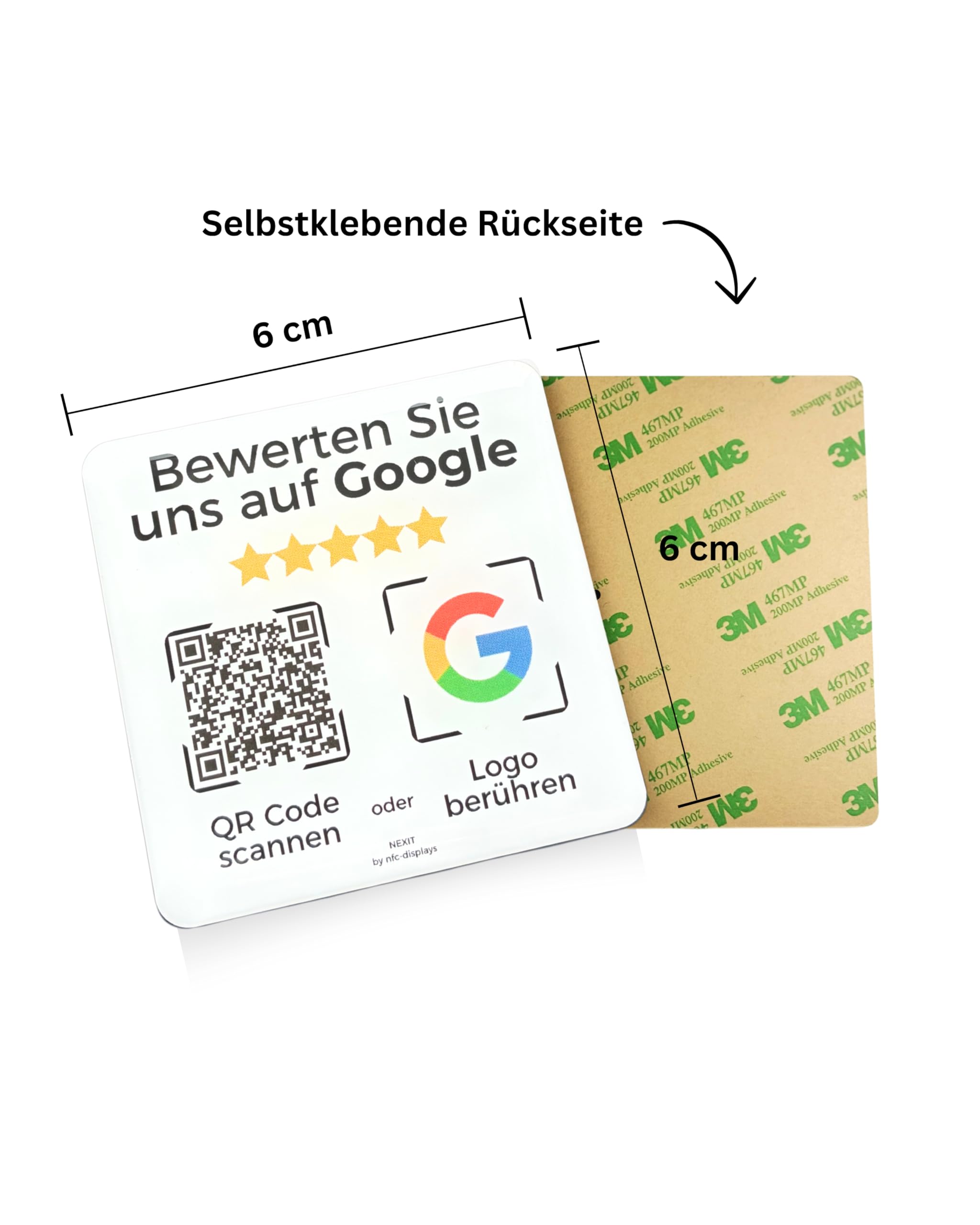 Aufsteller Aufkleber-Karte für Google Bewertungen mit QR-Code NFC 6x6 cm 5x Pack weiß Deutsch