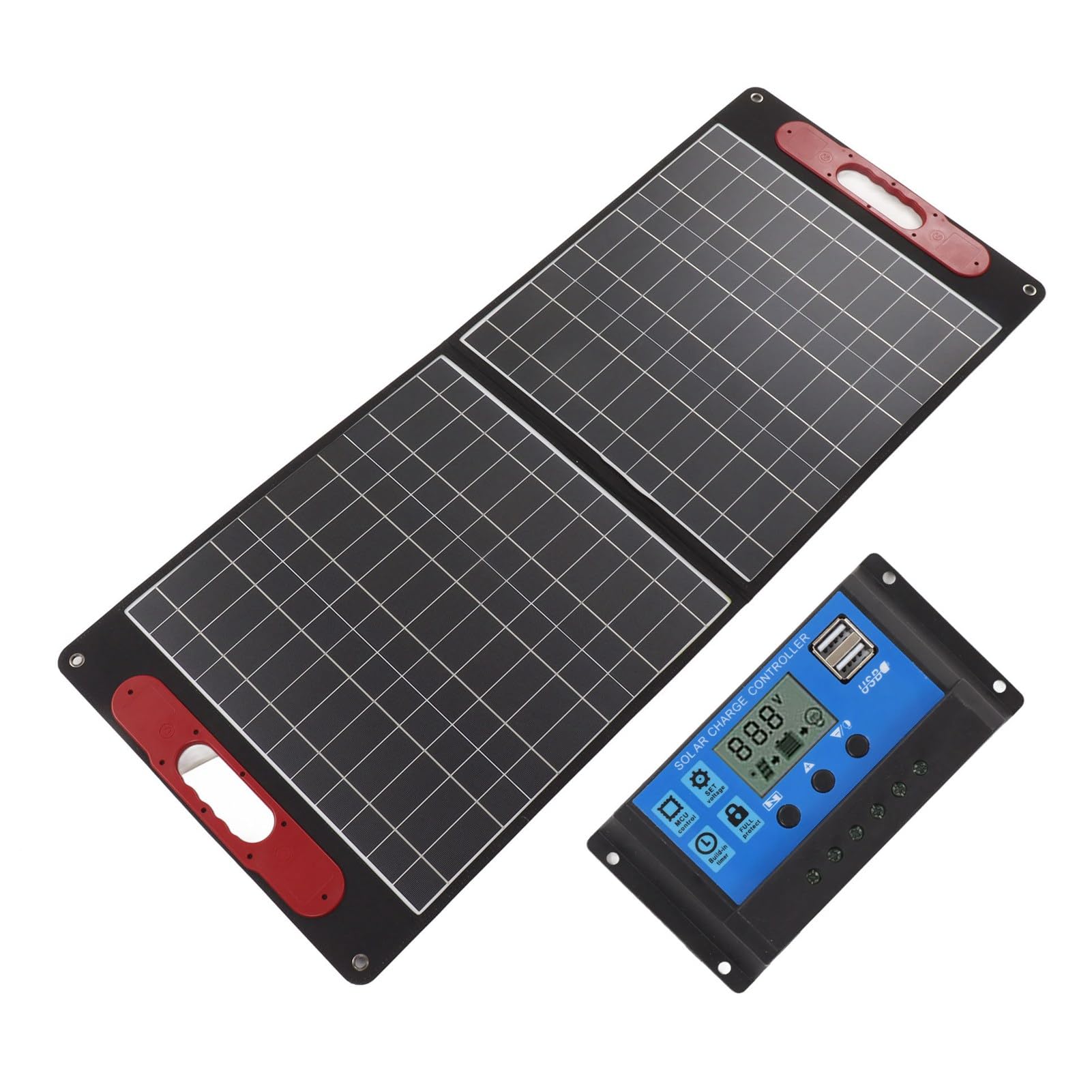 Eujgoov Kit de Panel Solar Plegable de 80 W, Cargador Solar Monocristalino Portátil Impermeable de 18 V para Camping y Actividades Al Aire Libre