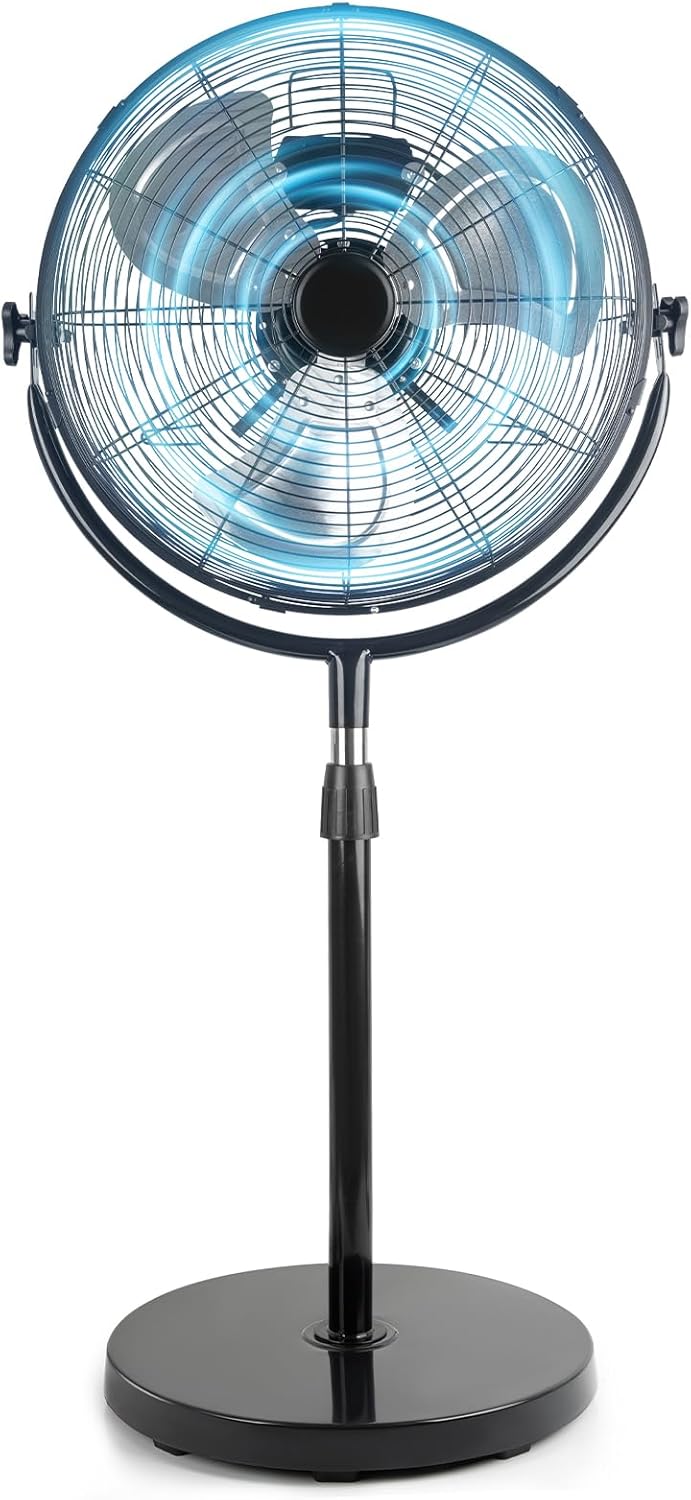 18 Inch High Velocity Pedestal Fan, Heavy Duty Industrial Standing Fan with 3-Speed & Adjustable Height (47.1"-55.1"), Metal Fan for Bedroom, Patio, Workshop & Indoor Air Circulation