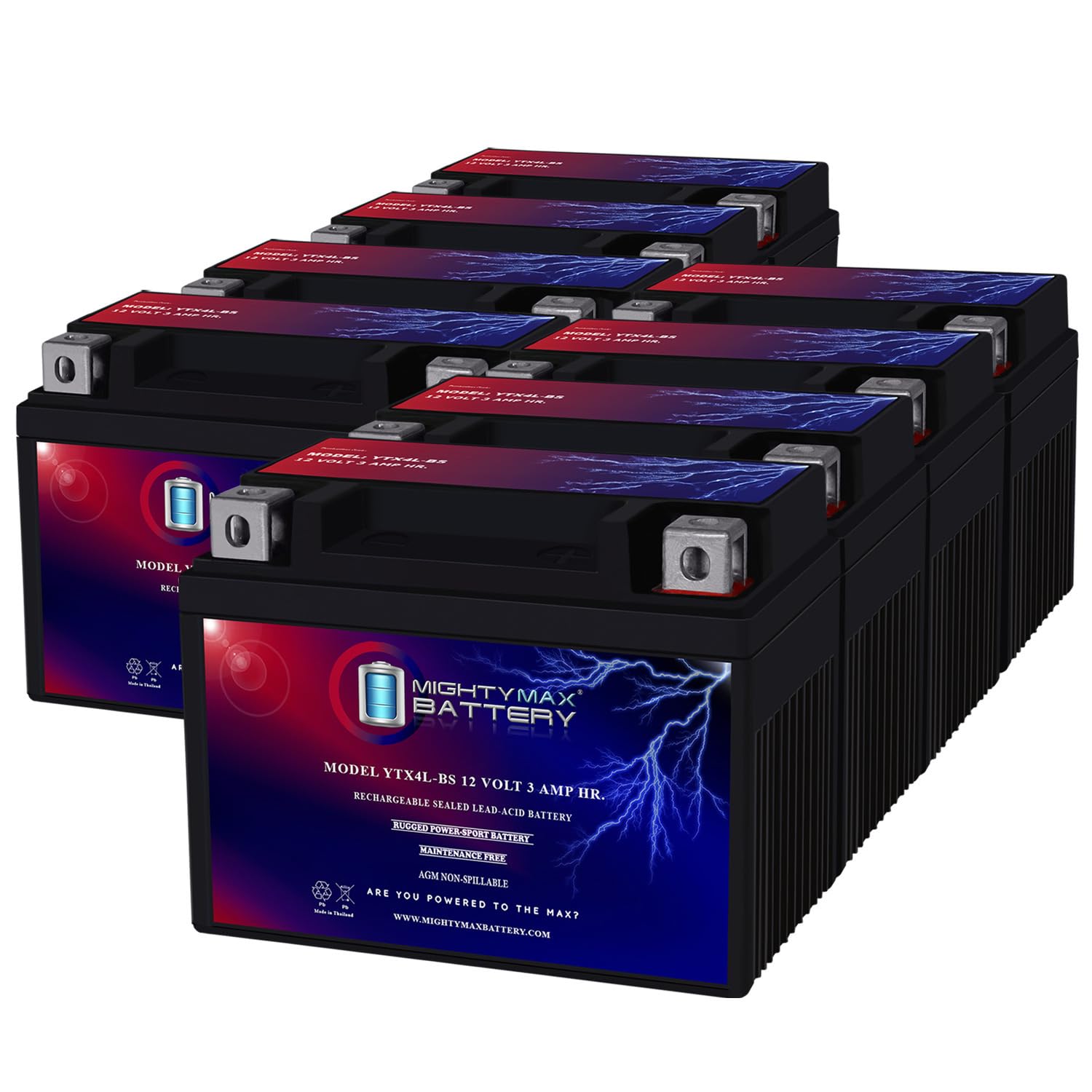 Mighty Max Battery YTX4L-BS 12 VOLT 3AH MOTORCYCLE BATTERY REPLACES YTX4L-BS - 8 PACK