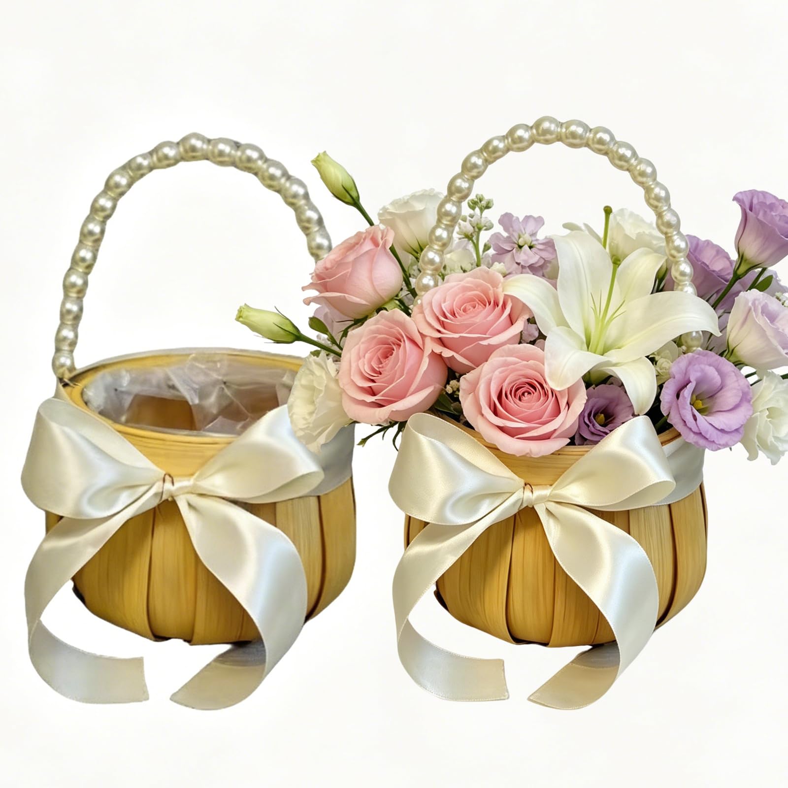 2 Stück Blumenkorb Hochzeit Blumenmädchen Streukorb Geschenkkorb Rattankorb