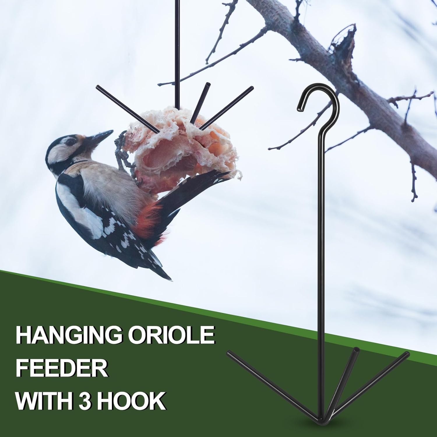 Zonon 2 Pcs Oriole Bird Feeder Hanging Orange Fruit Bird Feeder with Hook Black Fruit Holder for Outdoors Garden Patio (3 Prongs)