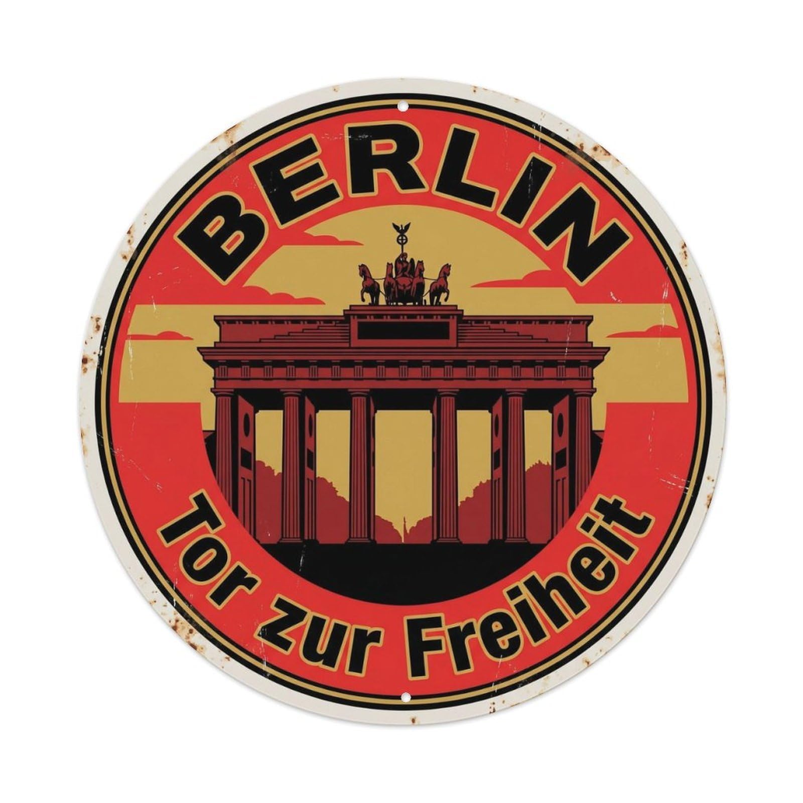 Vintage Travel Berlin Brandenburg Gate 1 Metal Tin Sign Plaque Wall Decor for Cafe, Club, Garden Round Metal Poster 8x8Inch