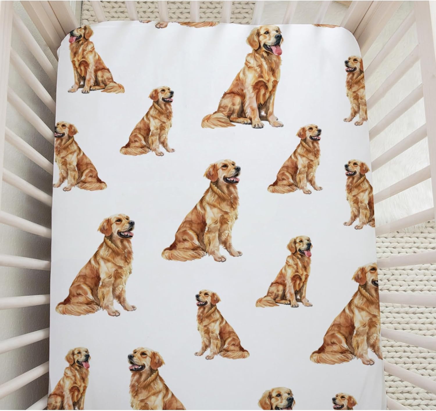 Baby Crib Sheets for Boys Girls Golden Retriever Fitted Crib Sheet for Standard Crib and Toddler Mattress Baby Crib Sheets Neutral Crib Mattress Sheet Super Soft Stretchy Baby Sheet 28''×52''