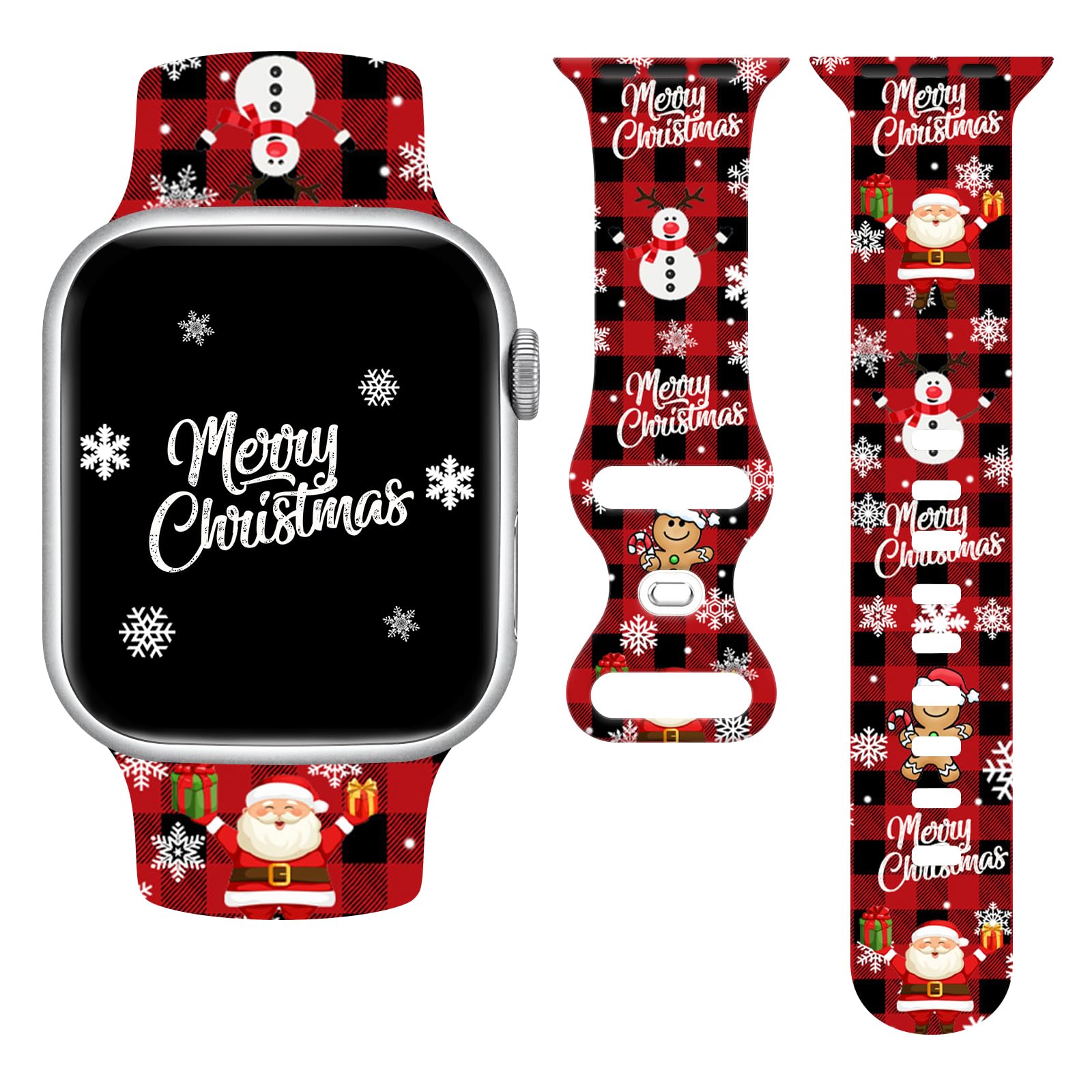 Christmas Watch Band Compatible with Apple Watch 38/40/41/42/44/45/49mm Silicone Adjustable Replacement for All Series