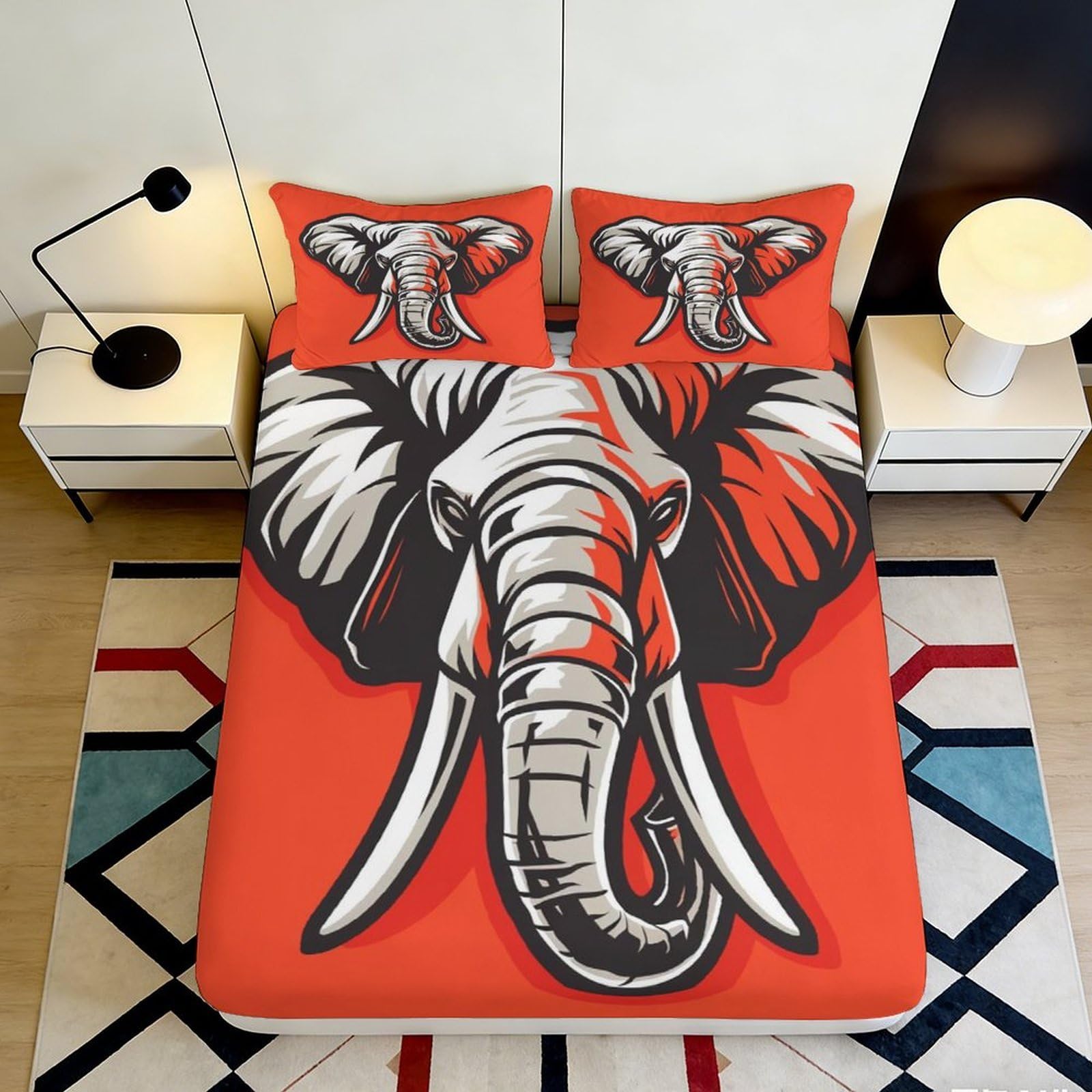 3D Printed Elephant Design Fitted Sheet Microfiber Soft Breathable Animal Print Bed Cover for Bedroom Dormitory Guest Room Mattress Protection 120x200x25cm