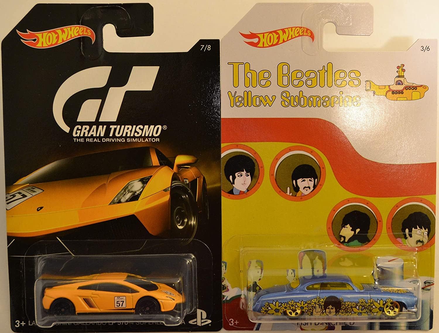 Hot Wheels 2 Cars Bundle Lamborghini Gallardo LP 570-4 Superleggera Gran Turismo Series & HW Fish'd N Chip'd The Beatles Yellow Submarine Series 1:64 Scale Collectible Die Cast Model Car