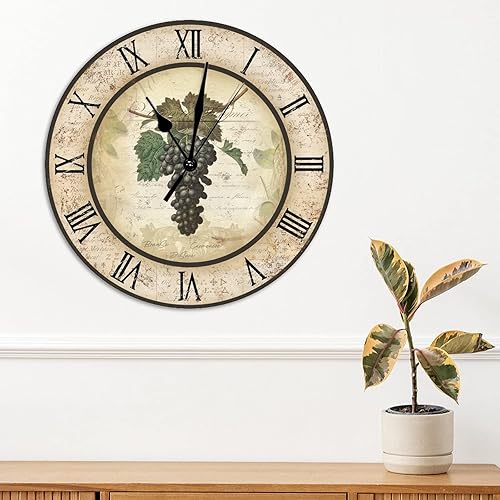 Miniatura 3 de Reloj de pared de vino de uva, vintage, granja, marrón, reloj de pared grande de 15 pulgadas, silencioso, sin tictac, funciona con pilas, reloj de