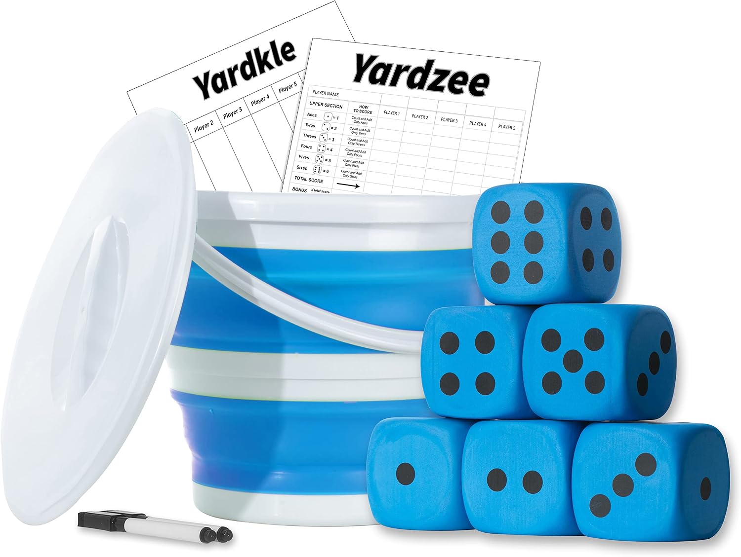 Giant Foam Yard Dice, Outdoor Games Giant Yard Lawn Games Set of 6 with Scorecards and Bucket for Beach, Camping, Lawn, Indoor and Backyard