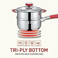 Vista 6 de Concord Cacerola de acero inoxidable SIMPLE POUR con nivel de vapor. Tapa de vidrio ventilada. Cuenta con boquillas de vertido dobles