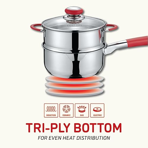 Miniatura 6 de Concord Cacerola de acero inoxidable SIMPLE POUR con nivel de vapor. Tapa de vidrio ventilada. Cuenta con boquillas de vertido dobles y marca de