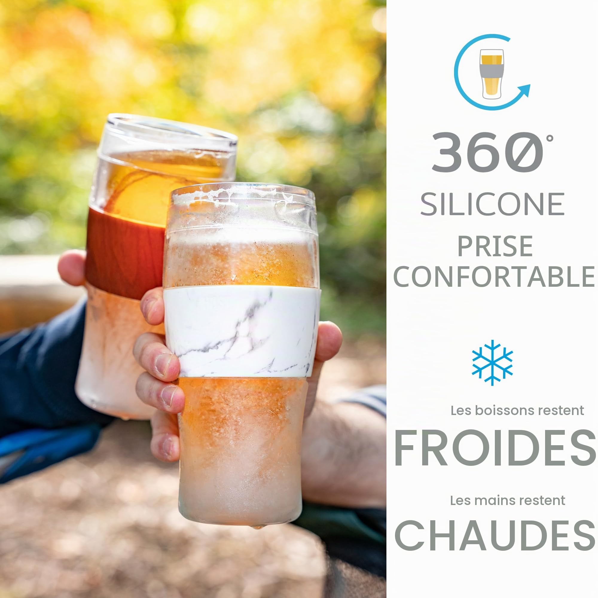 Host Beer Freeze Verres à bière rafraîchissants, Plastique Double paroi Isotherme réfrigérant, Peuvent être congelés, avec Gel réfrigérant | Pinte à congeler, Lot de 2, 473 ML- Noir et Gris (10017)