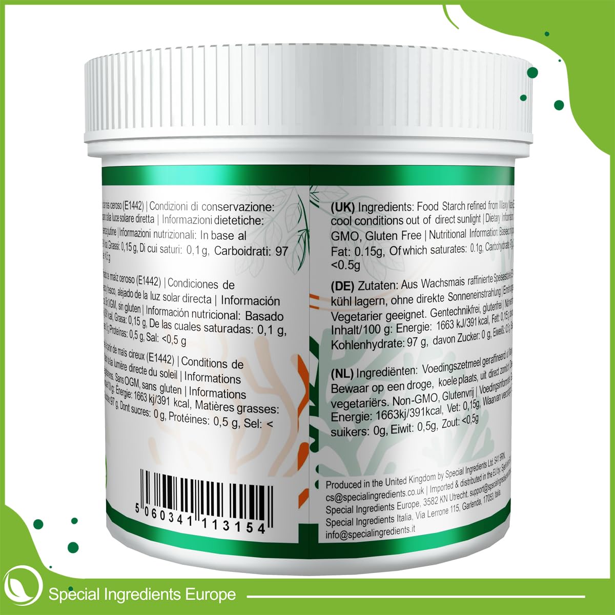 Special Ingredients Ultratex en poudre 500 g - Amidon modifié épaississant, soluble à chaud et à froid - Cuisine moléculaire, végan, sans gluten, sans OGM, casher, halal - Qualité supérieure