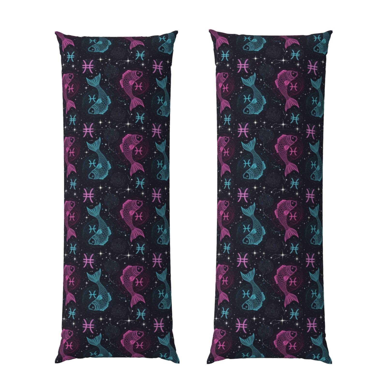 Body Pillow Cover 20x60 Neon Fish Zodiac Pisces, Soft Microfiber Long Pillowcase with Zipper Closure, Breathable Protector for Bedroom Sofa Couch Sleeping