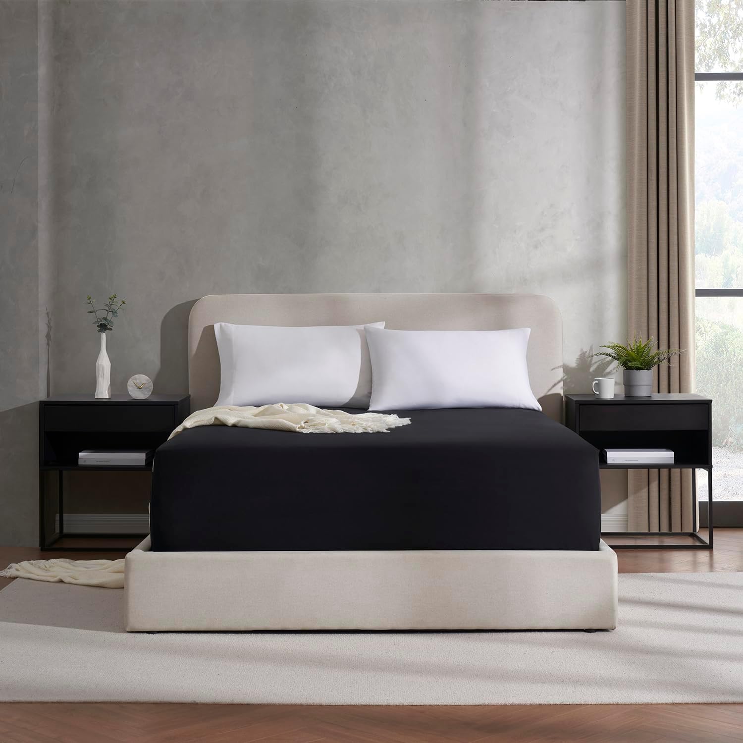 Nestl Black Extra Deep Pocket King Fitted Sheet Only, Hotel Luxury King Size Fitted Sheets Easily Fits 18 to 24 Inch Mattress, Super Soft, Wrinkle-free, and Breathable Bottom Sheets with Corner Straps