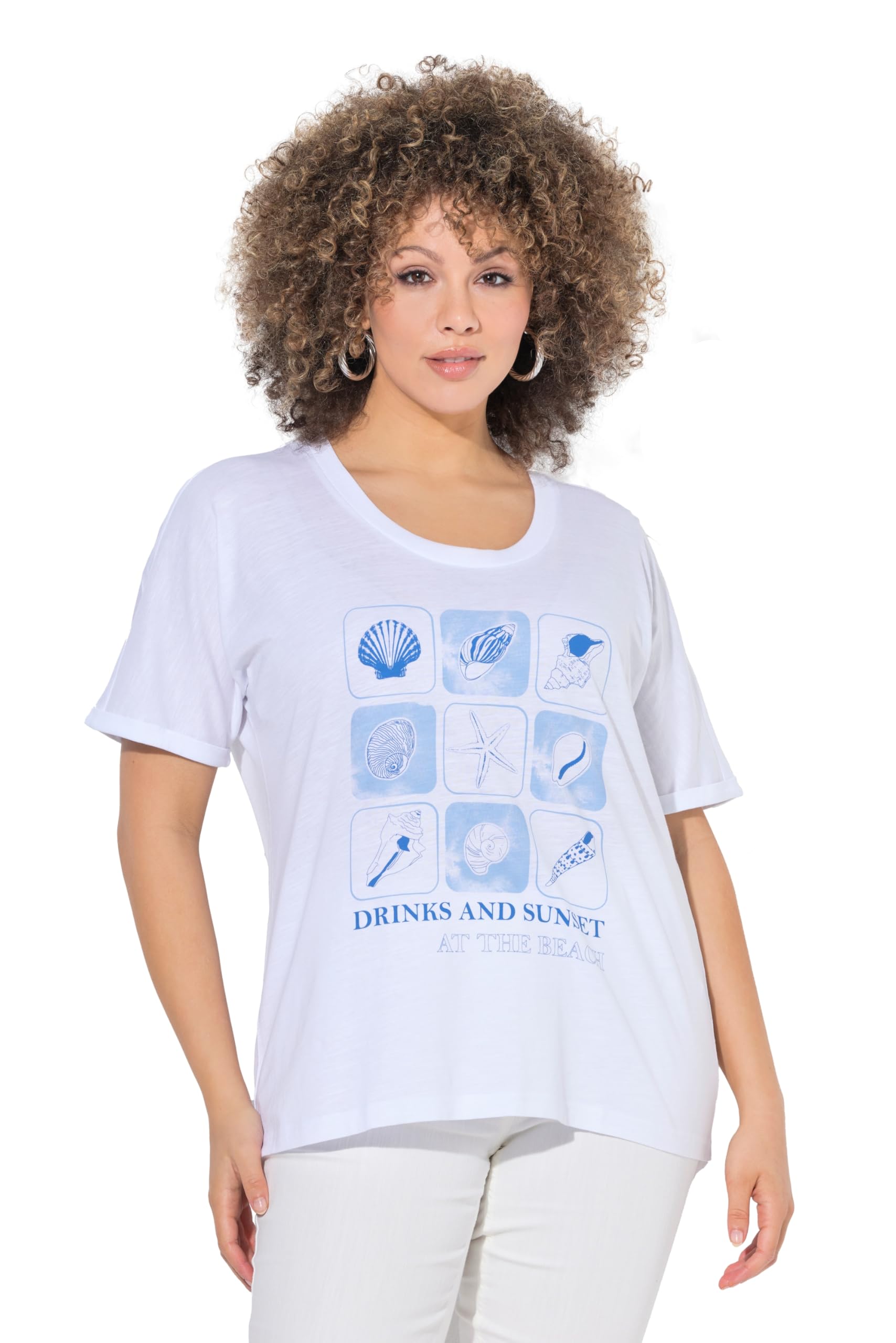 Ulla Popken Damen große Größen Übergrößen Plus Size T-Shirt, Meerestiere, Oversized, Rundhals, Halbarm 840414