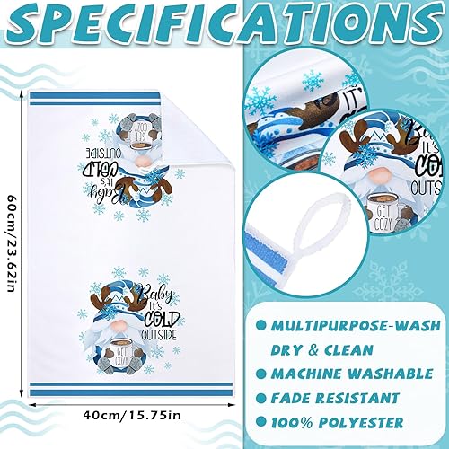 Miniatura 3 de Preboun 6 toallas de cocina de invierno con diseño de muñeco de nieve y gnomo, paños de té de copo de nieve azul, toallas de secado a mano de
