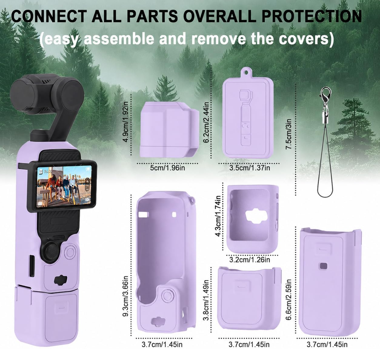 GeeRic Pocket 3 Silicone Cover Case, Premium Protective Overall Covers, Lens Cover Compatible with DJI OSMO Pocket 3, Shockproof, Anti-Slip, Dustproof Light Purple