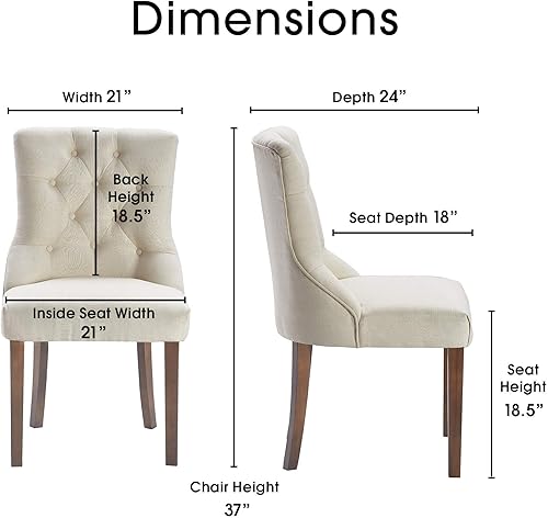 Miniatura 3 de Finch Elmhurst - Silla de comedor moderna con botones copetudos, elegante detalle de tela tapizada con respaldo alto, juego de dos, color crema