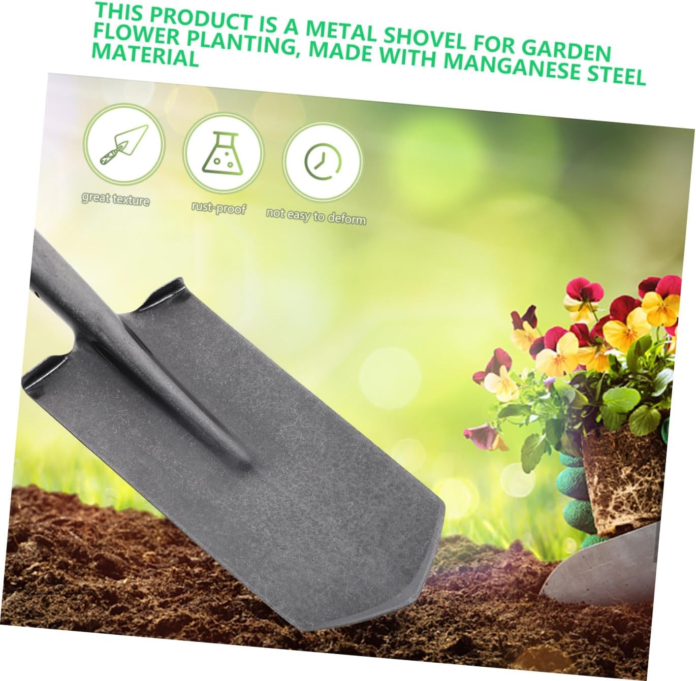 Thickened Manganese Steel Narrow Point Spade Shovel for Gardening and Planting, Heavy-Duty Soil Digging Tool for Lawn Care and Transplanting