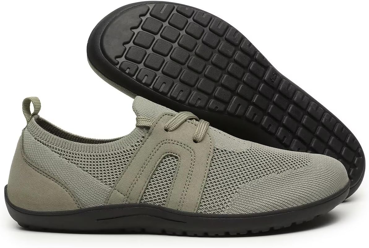 Women's Wide Toe Minimalist Barefoot Walking Shoes Knit Comfortable Mesh Lace-up Shoes Casual Tennis Gym Athletic Sneakers