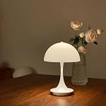 Cordless Mini Mushroom Table Lamp, Rechargeable Touch Portable Bedside Nightstand Light 3 Mode Dimmable Desk Lamp for Bedroom, Kitchen, Bathroom, Office(White