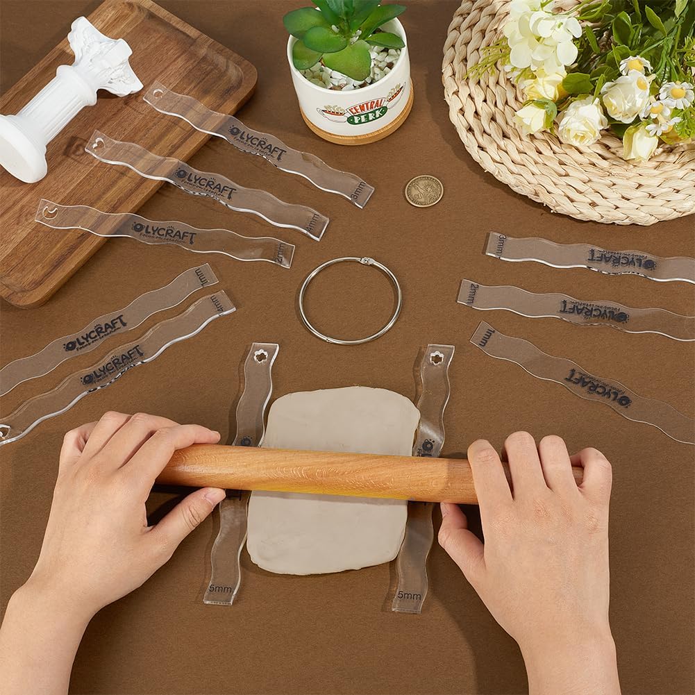 OLYCRAFT 10Pcs 5 Size Wave Clay Depth Guides 1/2/3/4/5mm Acrylic Polymer Clay Depth Guide Set Clays Rolling Tool Adjustable Clays Rolling Pin Guide with Protective Film for Polymer Earrings DIY Making image 3