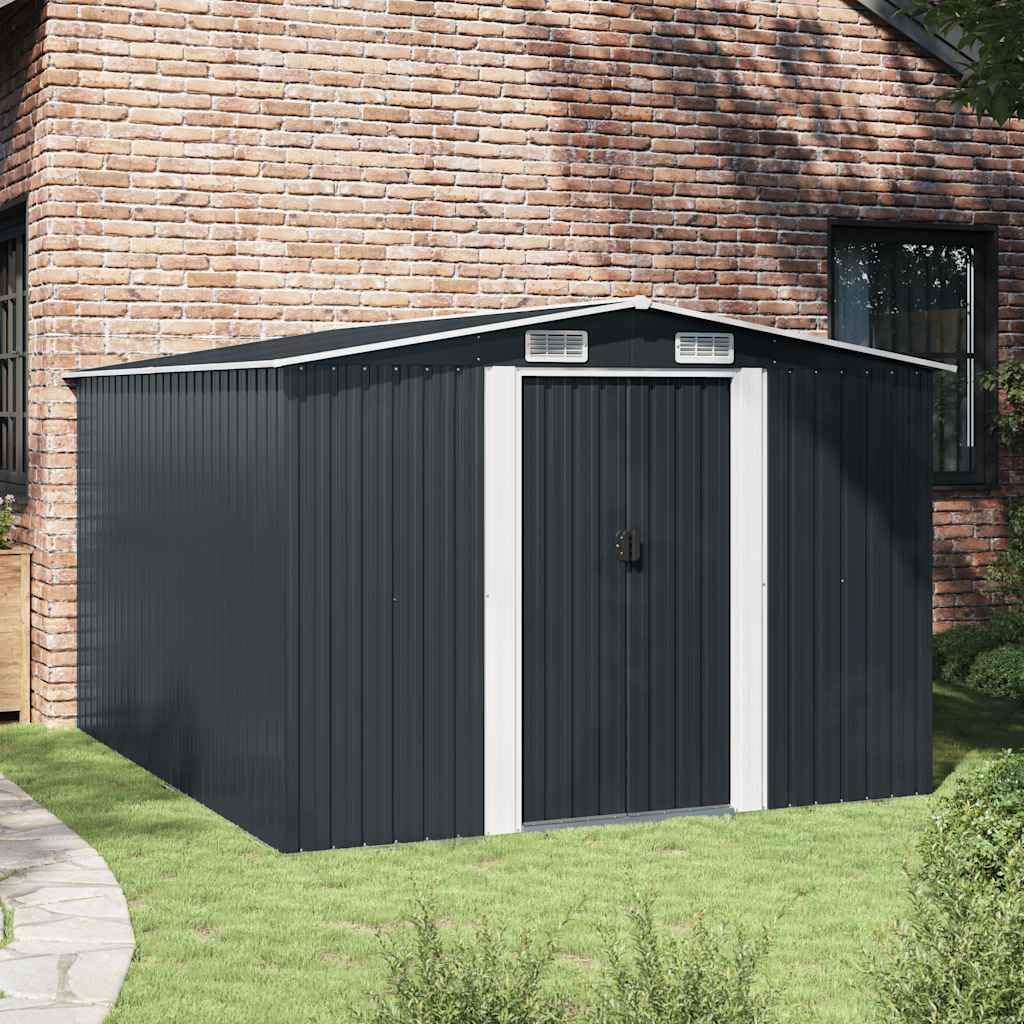 Gerätehaus Geräteschuppen Gartenhaus Garten Schuppen Metallgerätehaus Wetterfester Gartenschuppen für Fahrrad & Gartengeräte 257x298x178 cm Metall Anthrazit