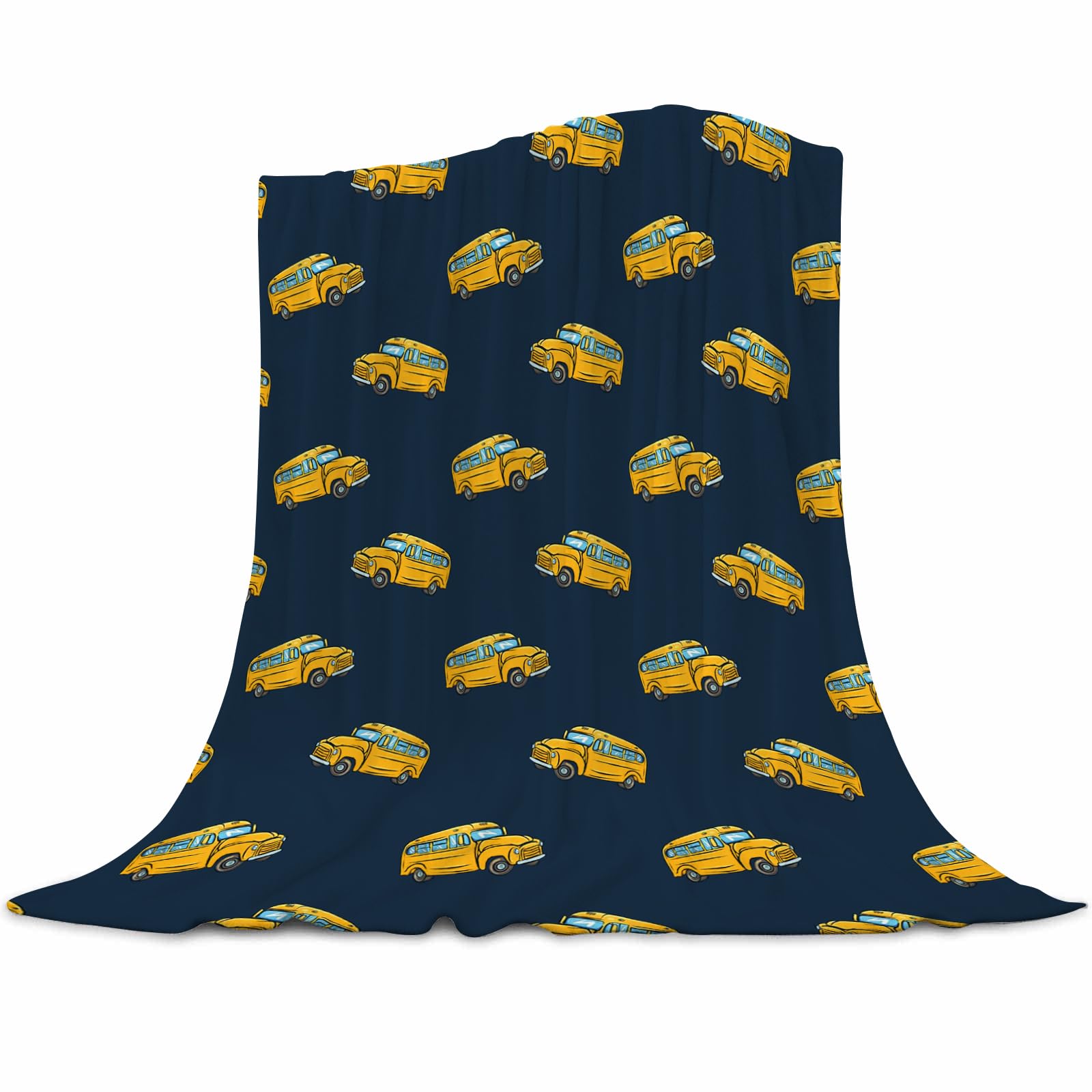 School Bus Blanket - Fluffy Plush Fleece Throw for Kids &amp; Adults, Yellow Bus Themed Driver Gift, Soft Cozy Blanket for Couch, Bed, Dorm Decor, 50x60 Inches
