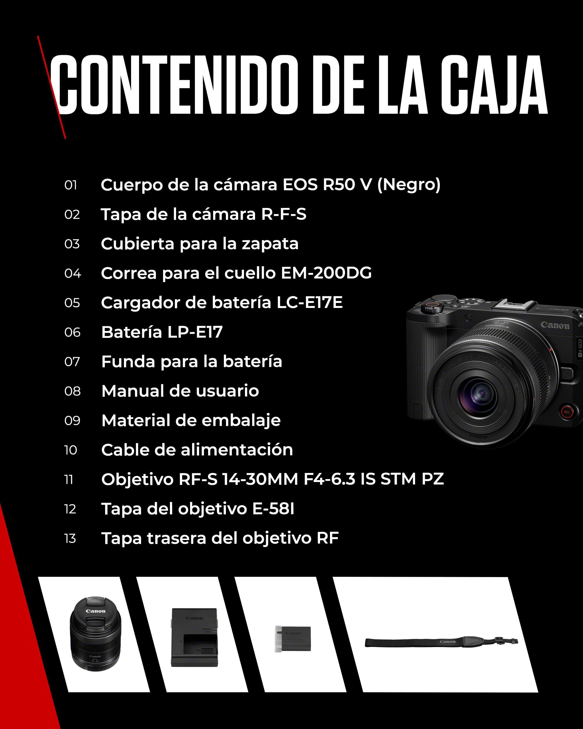 Canon EOS R50 V + RF-S 14-30mm F4-6.3 IS STM PZ - Cámara para Vlogging Compatible con Objetivos Canon RF | Ideal Vlogs y Viajes | Conexión Bluetooth
