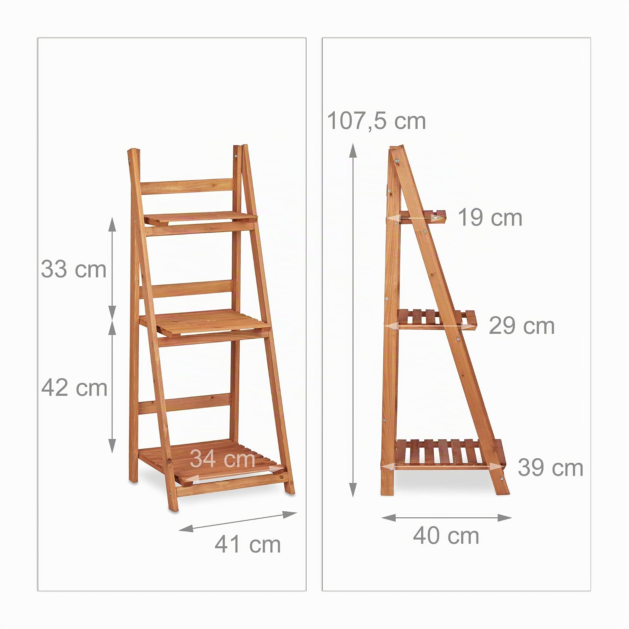 Relaxdays Estantería Escalera para Plantas de Interior, Madera, Marrón, 107,5 x 41 x 40 cm