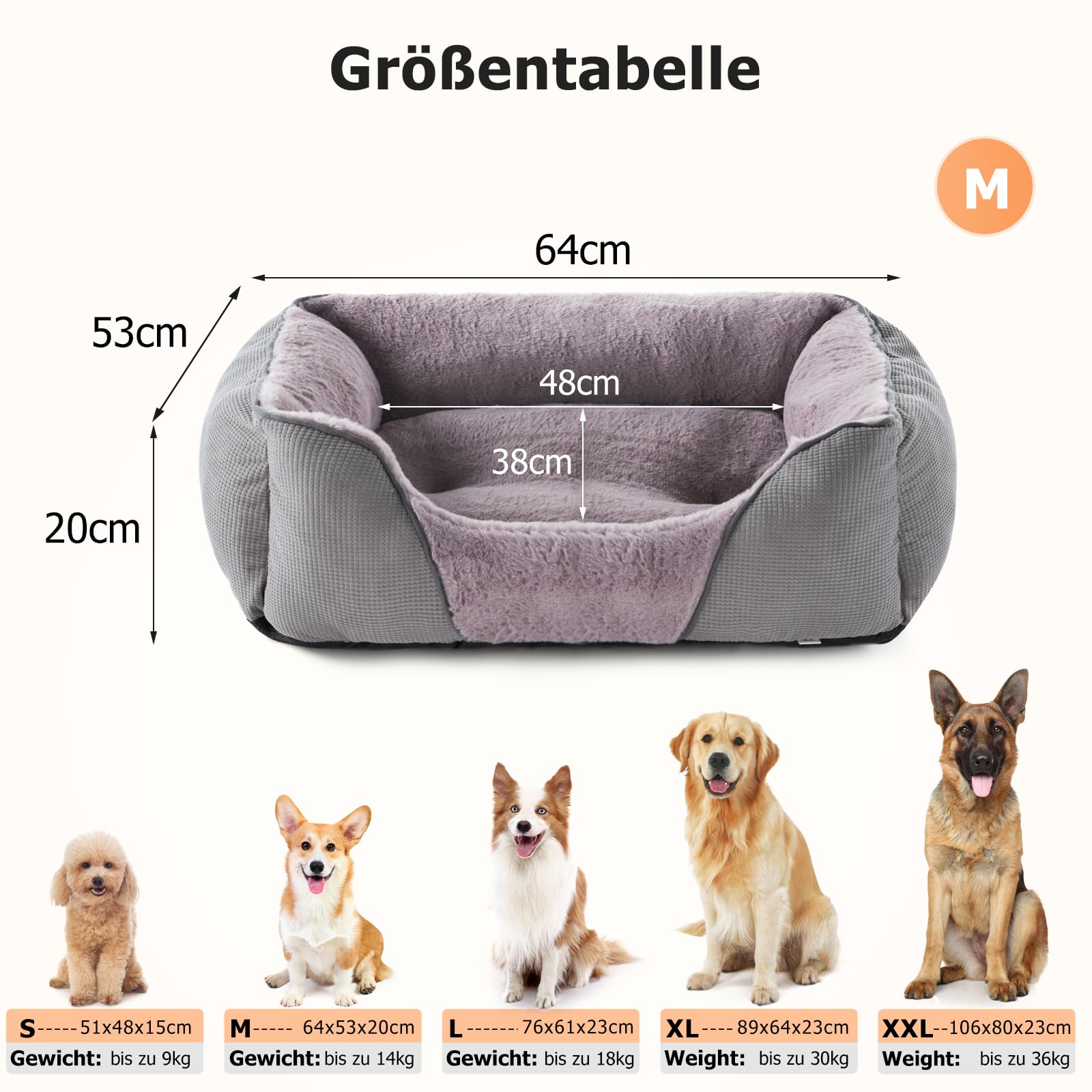 JOEJOY Extra groot hondenbed wasbaar, zacht roze fluwelen hondenbed lage voorrand huisdierbed antislip bodem puppybed, orthopedisch kalmerend huisdierbed voor labrador, golden retriever, grijs, 89